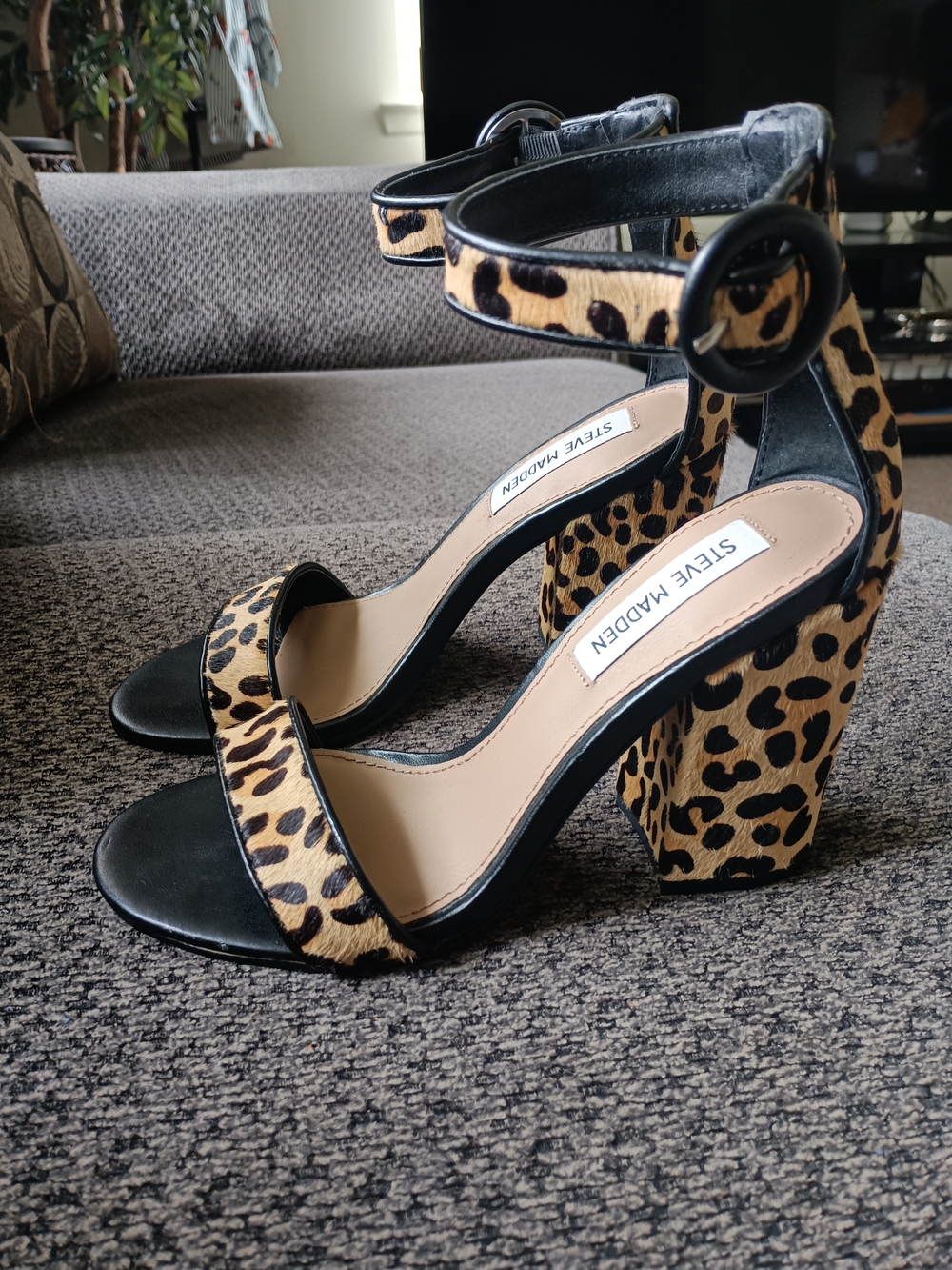 Steve Madden Leopard Print Ankle-Strap Block Heel Sandals - Leopard